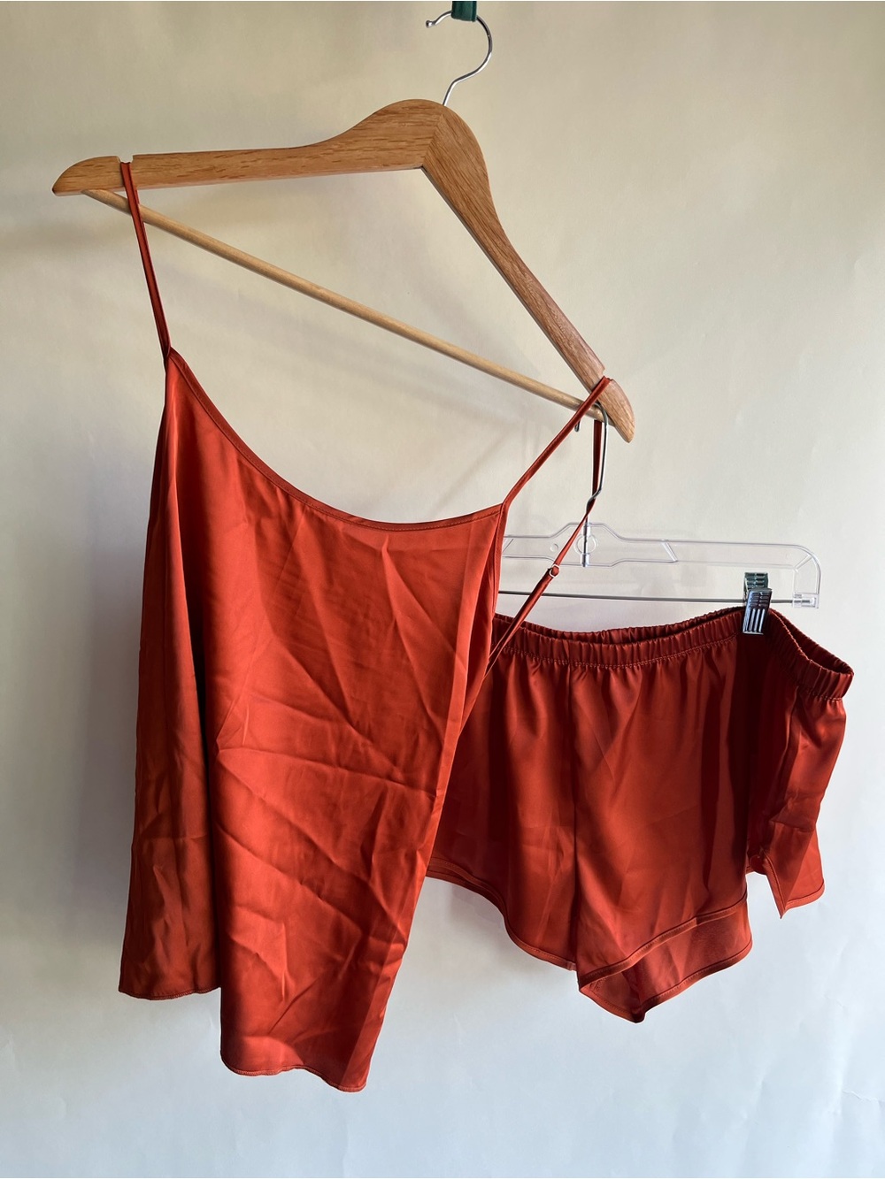 Ekouaer Satin Camisole Booty Shorts Pj’s Pajamas Rust Orange Sz 2XL Women’s EUC